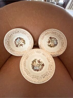 Triumph Cream and Brown Ornate Floral Scenic Dinner Plate 22 k gold set of 3